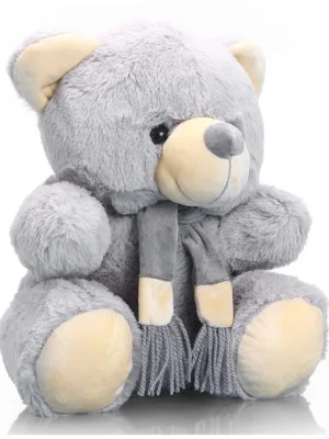 Plush Teddy Bear Soft Toy with Muffler for KidsHuggable Stuffed BearEnhances Imagination & Emotional GrowthPerfect for Snuggles Playtime & GiftingBIS CertifiedHeight40 cmGrey