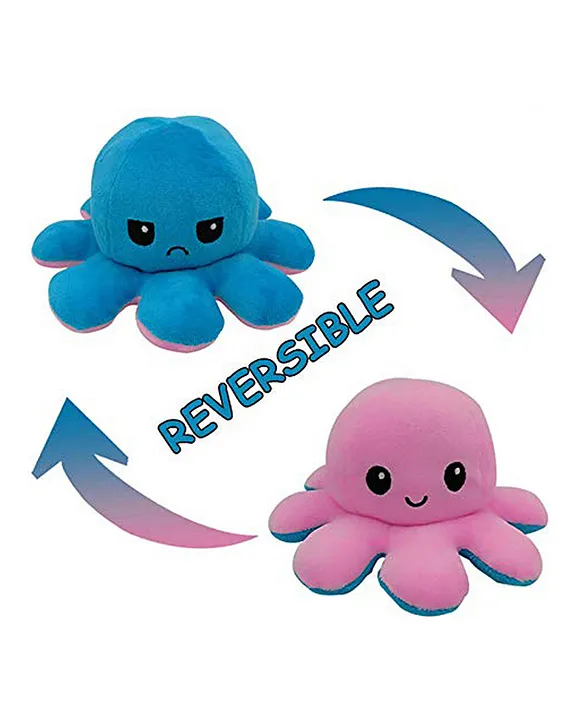 Reversible Octopus Soft Toy Blue Pink Length 17 cm