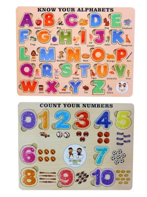 Wooden Alphabets and Numbers Puzzle with Knobs Multicolour 36 Pieces