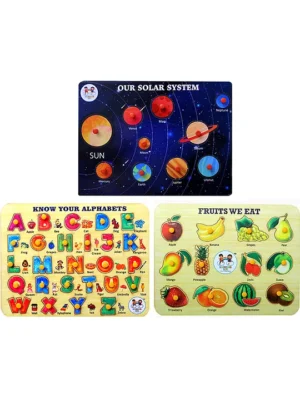 Fruits Alphabets & Solar System Wooden Puzzle With Knobs 48 Pieces