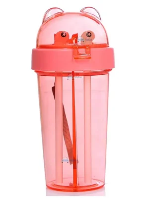 Two Partition Sipper Bottle with Straw 420 ML (Pink Color)