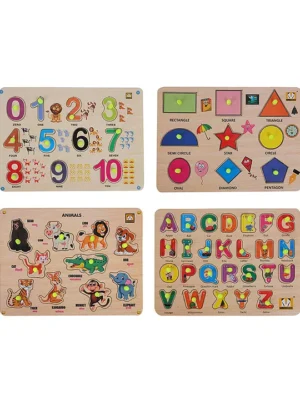 Mindmaker Wooden Knob Puzzles Pack of 4 53 Pieces