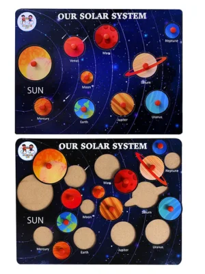 ENJUNIOR BOX Wooden Solar System Puzzle with Knobs Educational and Learning Toy for Kids