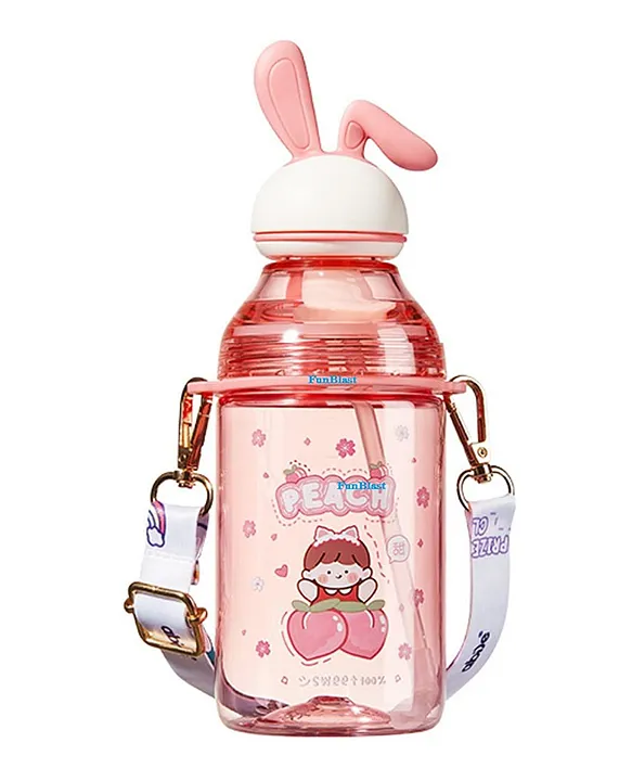 Tritan Water Bottle with Straw & Adjustable Strap Pink 400 ml