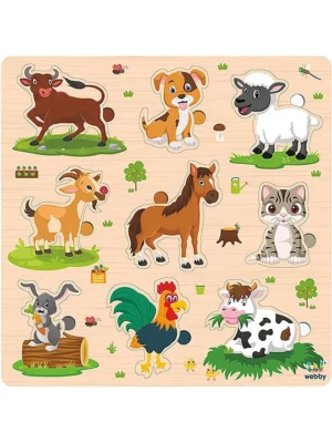 Wooden Farm Animals Board Puzzle Multicolour 9 Pieces