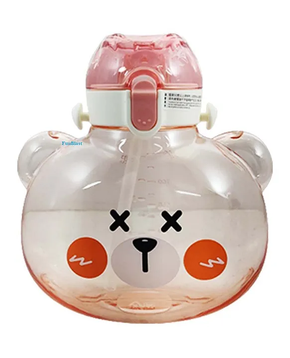 Cartoon Water Bottle with Straw White 1000 ml