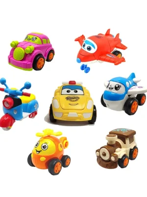 SVE Unbreakable Friction Powered Toy Set of Car Train Plane Helicopter Scooter Robot Car & Robot Plane For Kids Pack of 7 Multicolor