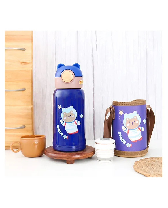 Stainless Steel Bear in Space Flask Water Bottle Blue 500 ml