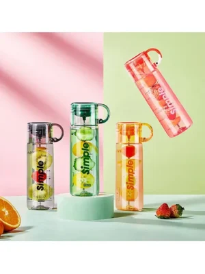 Fruit Infuser Detox Water Bottle BPAFree Stylish Water Bottle with Rod & ebook Fruit Detox Bottle for Girls Water Bottle for Girls Stylish Cute Kids Water Bottle 620 ML (Color May Vary)