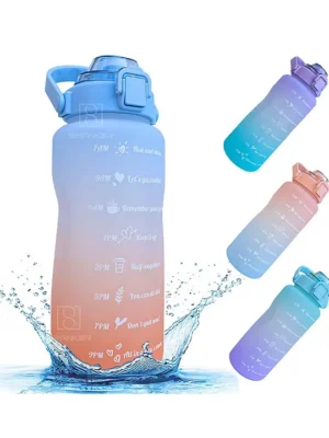 Spanker Spirit Motivational Water Bottle Gallon with Time Marker Large Capacity Leakproof BPA Free Fitness Sports Water Bottle Blue Orange Sstp 2000 ml