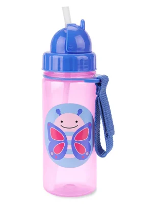 Zoo Straw Bottle Pp Butterfly Pink 384 ml