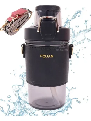 Spanker Leather Grip Tritan Fitness Gym Work Office Water Bottle Spill Proof Lid BPA Free Black 500 ml