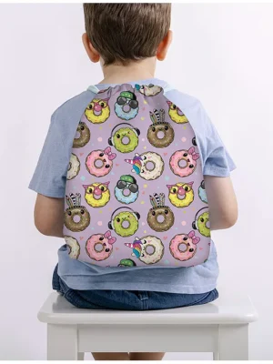 Baby of Mine Funky Donut Print Waterproof Drawstring Multipurpose Bag Purple Height 16 Inches
