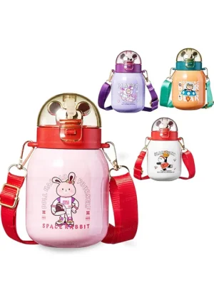 Insulated Water Bottle with Straw and Strap Pack of 1 Random Color & Design