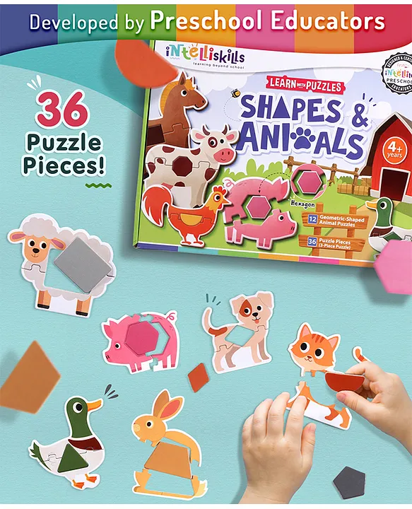 Premium Shapes & Animals Puzzles for Early Learning and Productive Playtime 36 Pieces