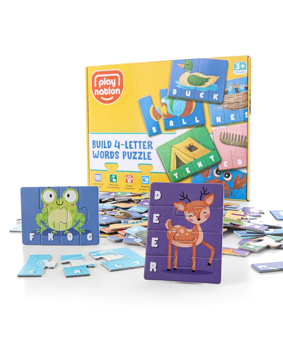Premium Build 4 Letter Words Puzzle for Kids 200 PiecesLearn to Spell 50 Four Letter WordsSpelling Puzzle with Beautiful Colorful PicturesEarly Learning ToyBIS Certified3 Years+