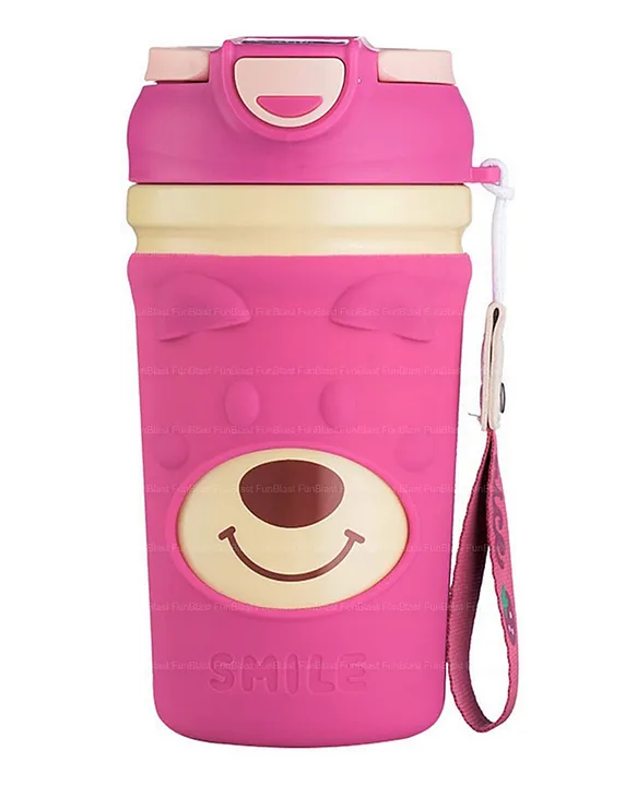 Strawberry Bear Vacuum Coffee Mug with Lid Pink 450 ml