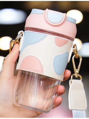 Leather Feel Fashion Cover Sipper Bottle BPA Free Pink 500 ml