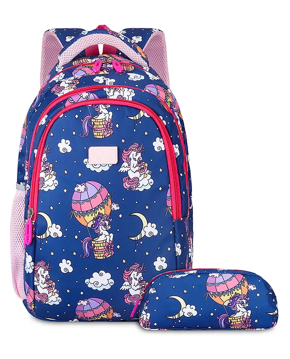 The Clownfish Scholastic Series Printed Polyester School Backpack With Pencil Pouch Royal Blue 16.9 Inches