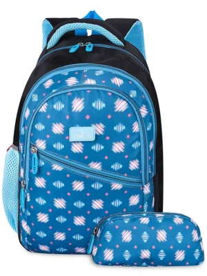 The Clownfish Brainbox Series Printed Polyester School Backpack With Pencil Pouch Cerulean Blue 16.9 Inches