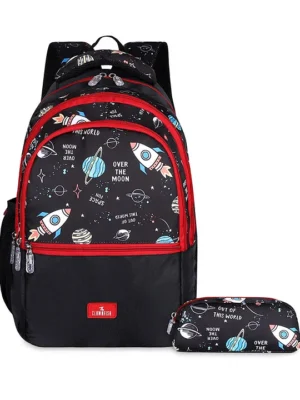 The Clownfish 33.5 L Edutrek Series Printed School Bag With Pencil Pouch Jet Black 18 Inches