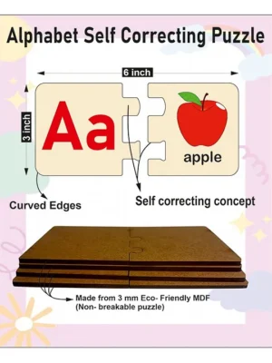 Wooden Alphabets Self Correcting Matching Puzzles for Kids Multicolor 55 Pieces