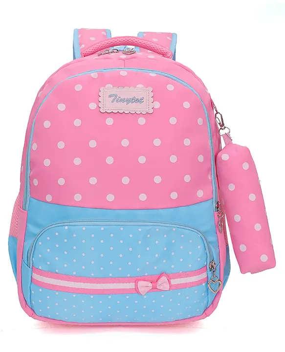 Tinytot Stylish & Trendy Water Resistant Backpack Bag with Pencil Pouch Pink & Blue 18 Inches