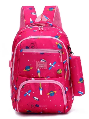 Tinytot Stylish & Trendy Water Resistant Backpack with Pencil Pouch Pink 18 Inches