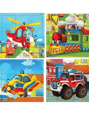 Filddlys Vehicles Wooden Jigsaw Puzzles Pack of 4 9 Pieces each