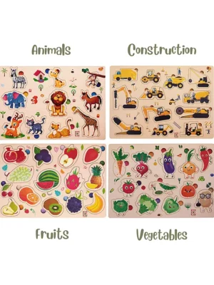 Wooden Board Peg Puzzle Toy Multicolour 4 Puzzle Set