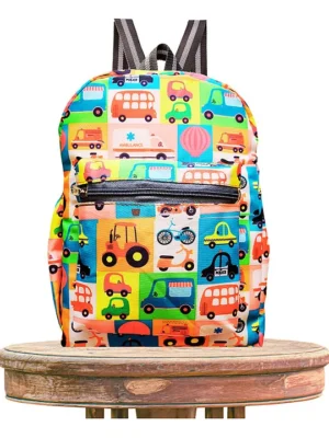 KARBD Multipurpose Kids Casual Backpack School Bag Multicolour Vehicles Design Height 12 Inches