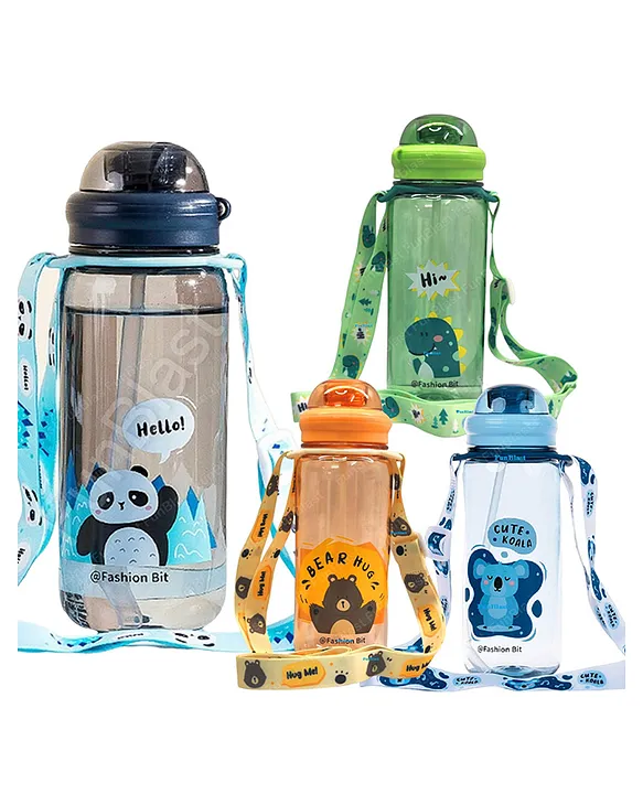 Cartoon Design Water Bottle with Straw and Strap 1 Pc Random Color and Print