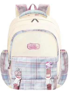 FunBlast Casual Backpack Checked Design Beige 18 Inches