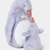Penguin Mumma & Baby Soft Plush Toy Purple Height 30 Cm