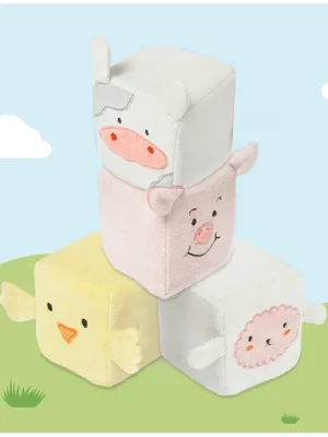 4 Pcs Soft Colorful Animal Face Playing Cubes with Rattle Sound Multicolor Height 8 cm