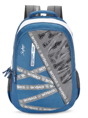 Skybags Riddle School Backpack with Raincover Blue & Grey Height 20 Inches