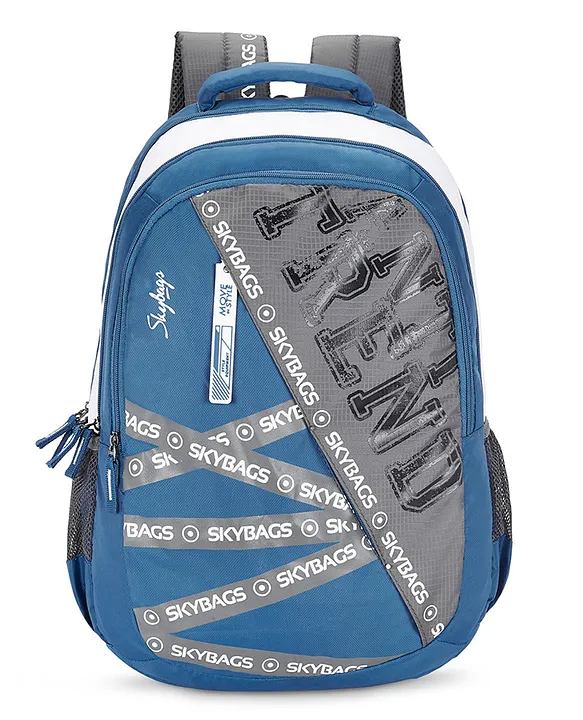 Skybags Riddle School Backpack with Raincover Blue & Grey Height 20 Inches