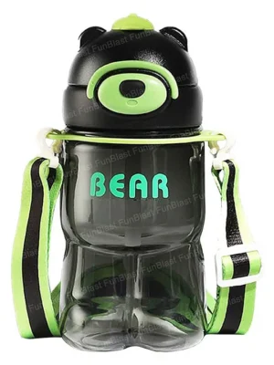 Cute Design Water Bottle with Sipper and Strap Black 800 ml