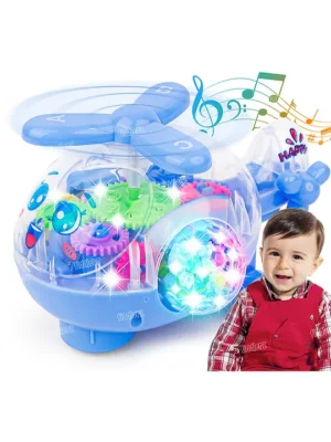 Fiddlerz Musical Toy Battery Operated Transparent Gear Helicopter for Kids Blue