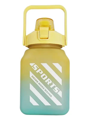 1500ML Cute Water Bottle with Straw and Strap BPA Free Twin Color Shading for Adult and Kids Gym Sports Outdoors (Yellow) 3D Stickers Included