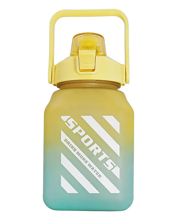 1500ML Cute Water Bottle with Straw and Strap BPA Free Twin Color Shading for Adult and Kids Gym Sports Outdoors (Yellow) 3D Stickers Included