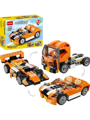 Elecart 3 in 1 Architect Series Highway Cruiser Building Block Toy Set Educational DIY Toys Orange