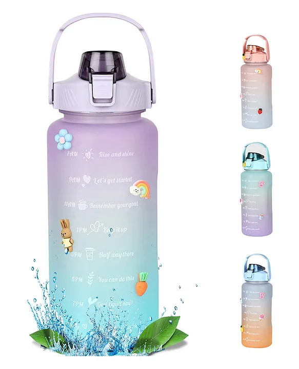 House of Quirk 2 liter 3D Sticker BPA Free Unbreakable Sports Water Bottles Purple Blue