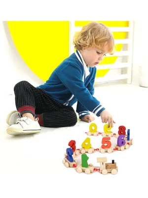 YAMAMA Wooden Digital Handcrafted Educational Wooden Train Digital 09 Digit Number Toys Multicolor