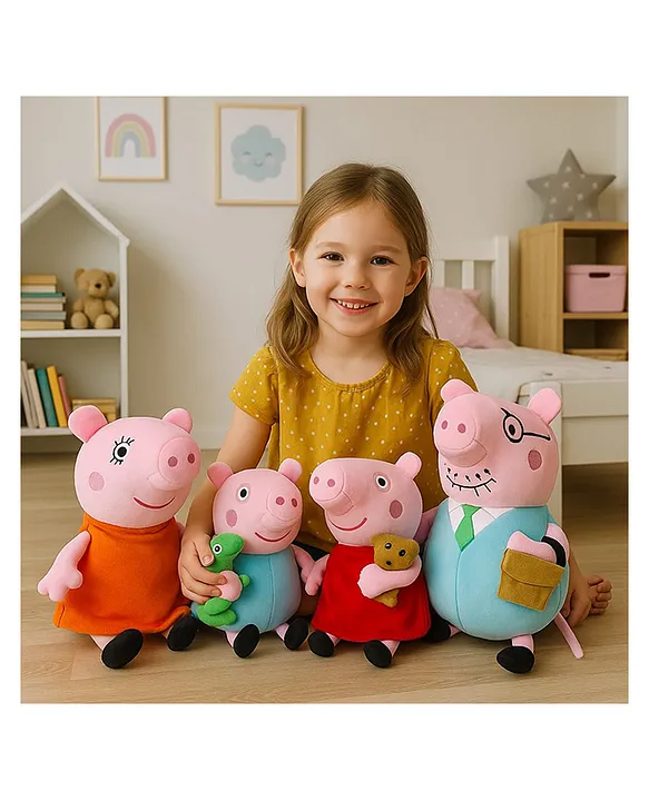 Plushy Cart Pig Family Pig Soft Toys Combo Of 4pcs Multicolor Height 30 cm