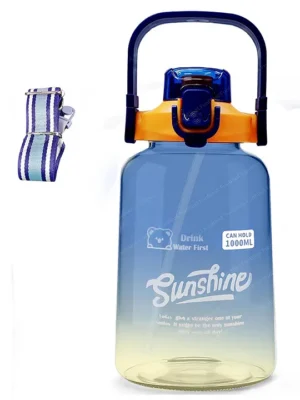 Large Capacity Water Bottle with Handle and Straw Blue