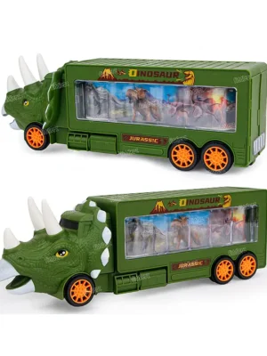 Fiddlerz Dinosaur Truck Toys for Kids Screen Show Dino World Toy Truck with 360 Degree Rotation Light and Sound Vehicle Toy Green