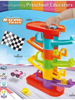 Intelliskills Premium Zip Zap Zoom Racing Tower Track with Stack Drop Roll & Ramp Play for Kids Toy Car Ramp Race Track 3 Toy Cars Best Gift for Kids BIS certified