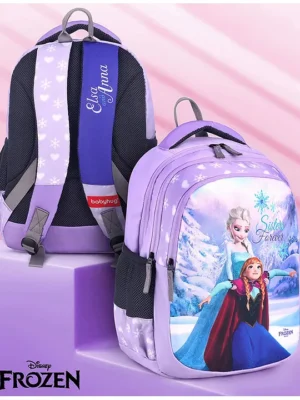 Babyhug Disney Frozen Sisters Forever School Backpack2 Main Compartments 1 Front Pockets 2 side Bottle PocketsWater ResistantLong lasting and Durable Zippers Comfortable back cushioning For School Travel and OutdoorsLavender 15 inches