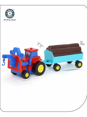 Aditi Toys Plastic Tractor Construction Toy Set For Kids Friction Powered Tractor With Trolley For Boys Suitable For Kids Above 3 Years Bis Approved